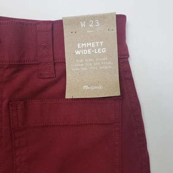 Madewell Emmett Wide-Leg Pants Women's Size 23 Claret Red Patch Pocket Edition - Picture 15 of 16